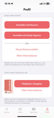 Profil-Einstellungen in der Stadt Wien-App