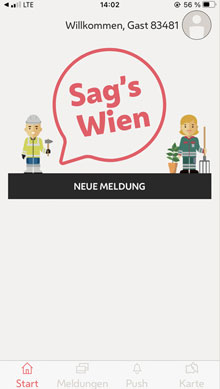 Screenshot "Sag's Wien" - Startseite